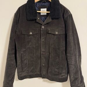 Zara Men's Dark Corduroy Jacket with Black Collar